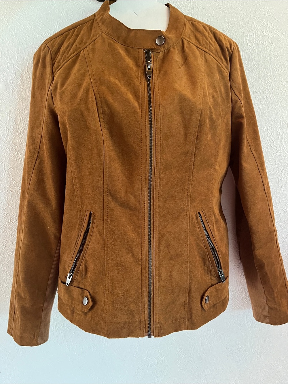 Women’s Brown faux Suede-Style Moto Jacket- Sebby Collection Med